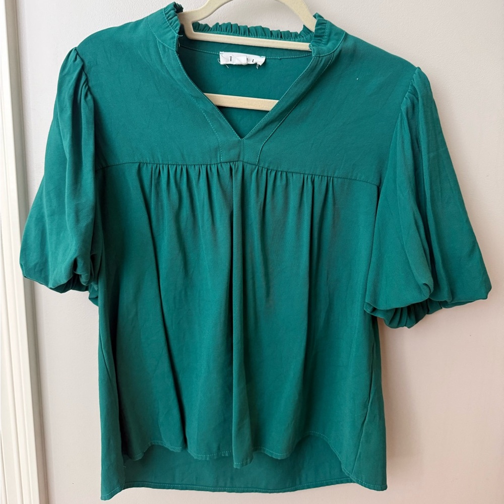THML Green Blouse with Puff Sleeves
